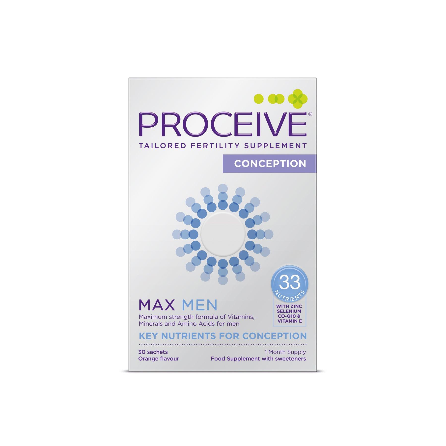 Proceive Men Max Fertility Supplement 30 Sachets with Zinc, Selenium, CoQ10, Omega 3, 33 Nutrients