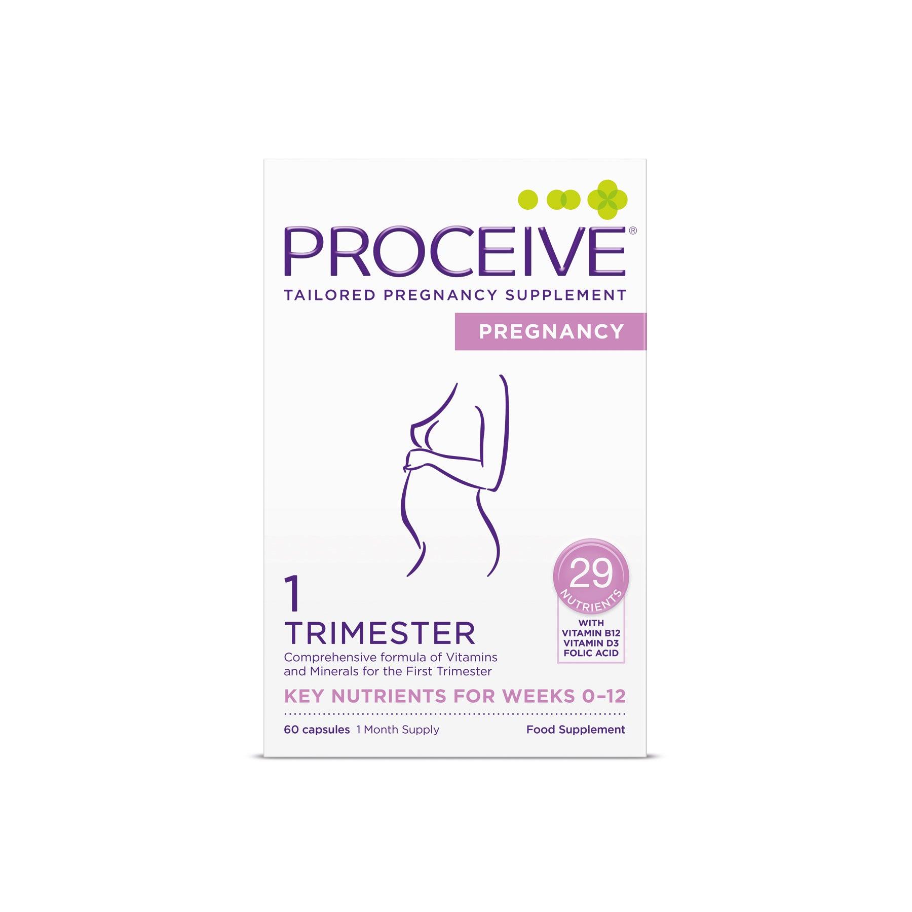 Proceive Pregnancy Trimester 1 - 60 Capsules | Vitamins & Minerals | Folic Acid, Vitamin B12, Vitamin D3 | Image Features: Pregnancy, 29 Nutrients, Vitamin B12, Vitamin D3, Folic Acid