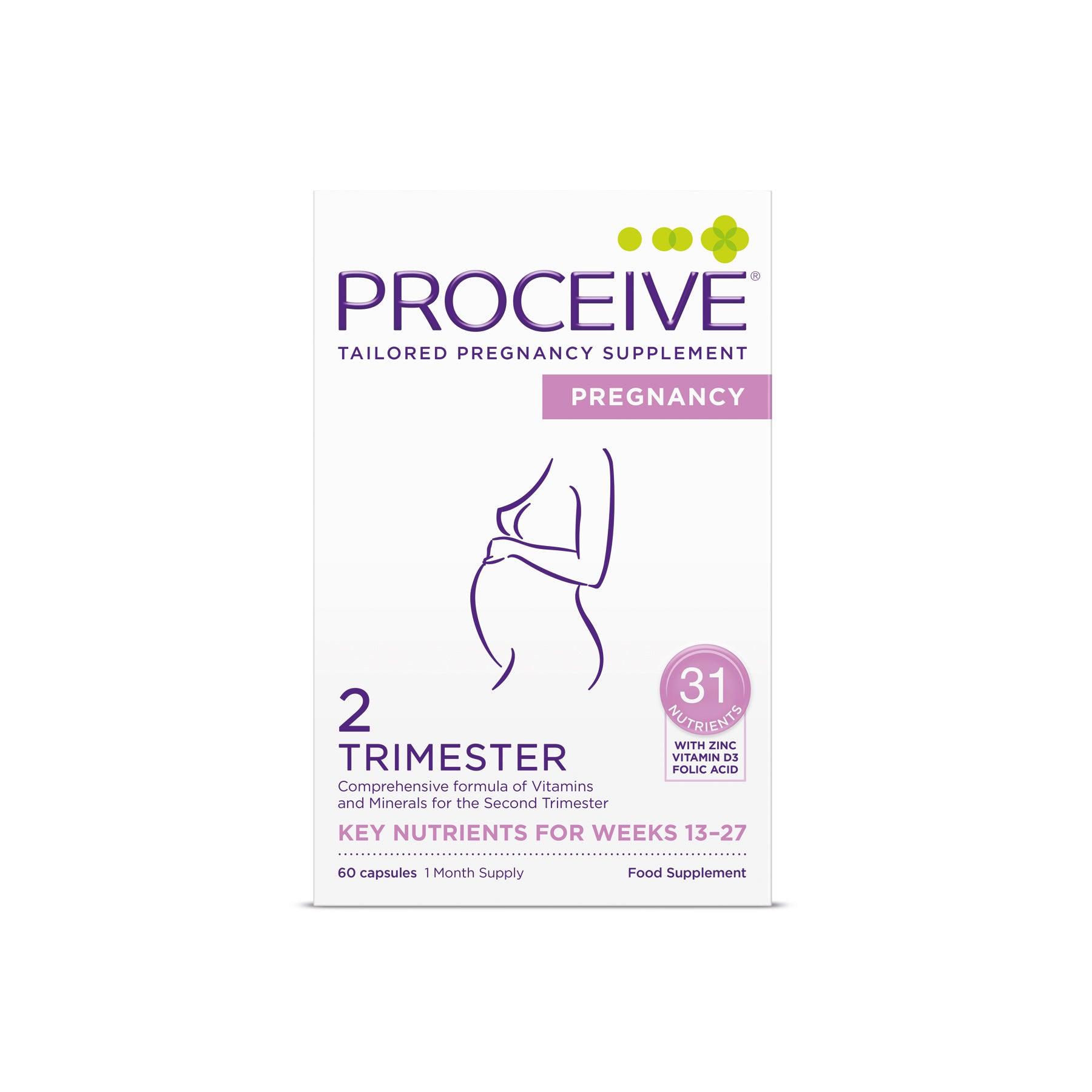 Proceive Pregnancy Trimester 2 - 60 Capsules - 31 Nutrients, Zinc, Vitamin D3, Folic Acid