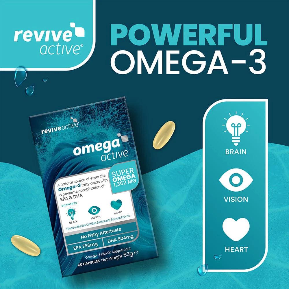 Revive Active Omega Active Omega-3 Fish Oil Supplement 60 Capsules EPA 756mg DHA 504mg Brain Vision Heart
