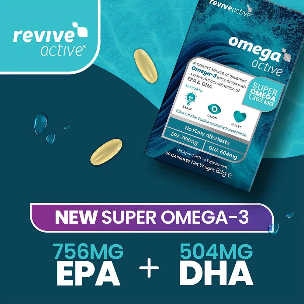 Revive Active Omega Active Omega-3 Fish Oil Supplement 60 Capsules EPA 756mg DHA 504mg Brain Vision Heart