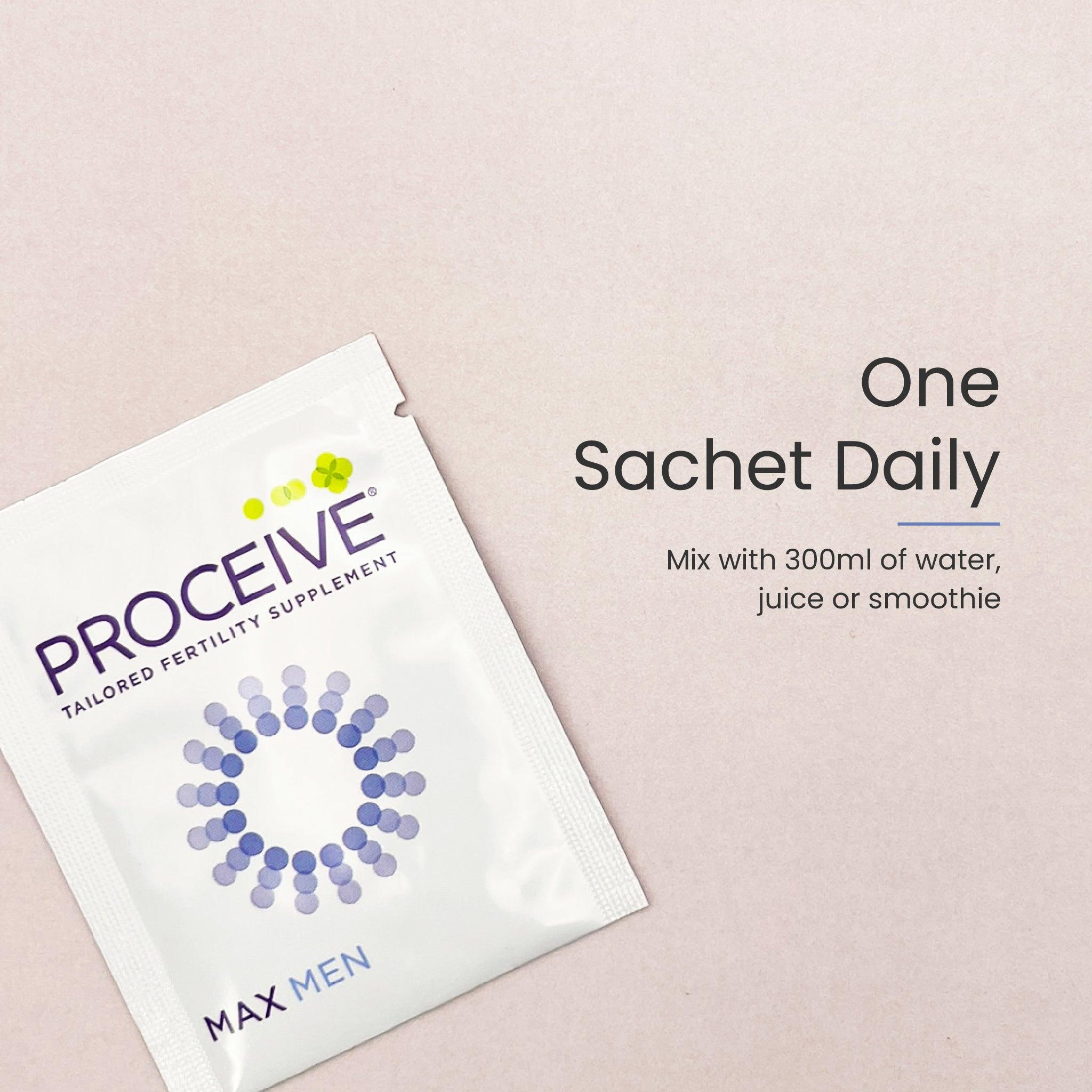 Proceive Men Max Fertility Supplement 30 Sachets with Zinc, Selenium, CoQ10, Omega 3, 33 Nutrients