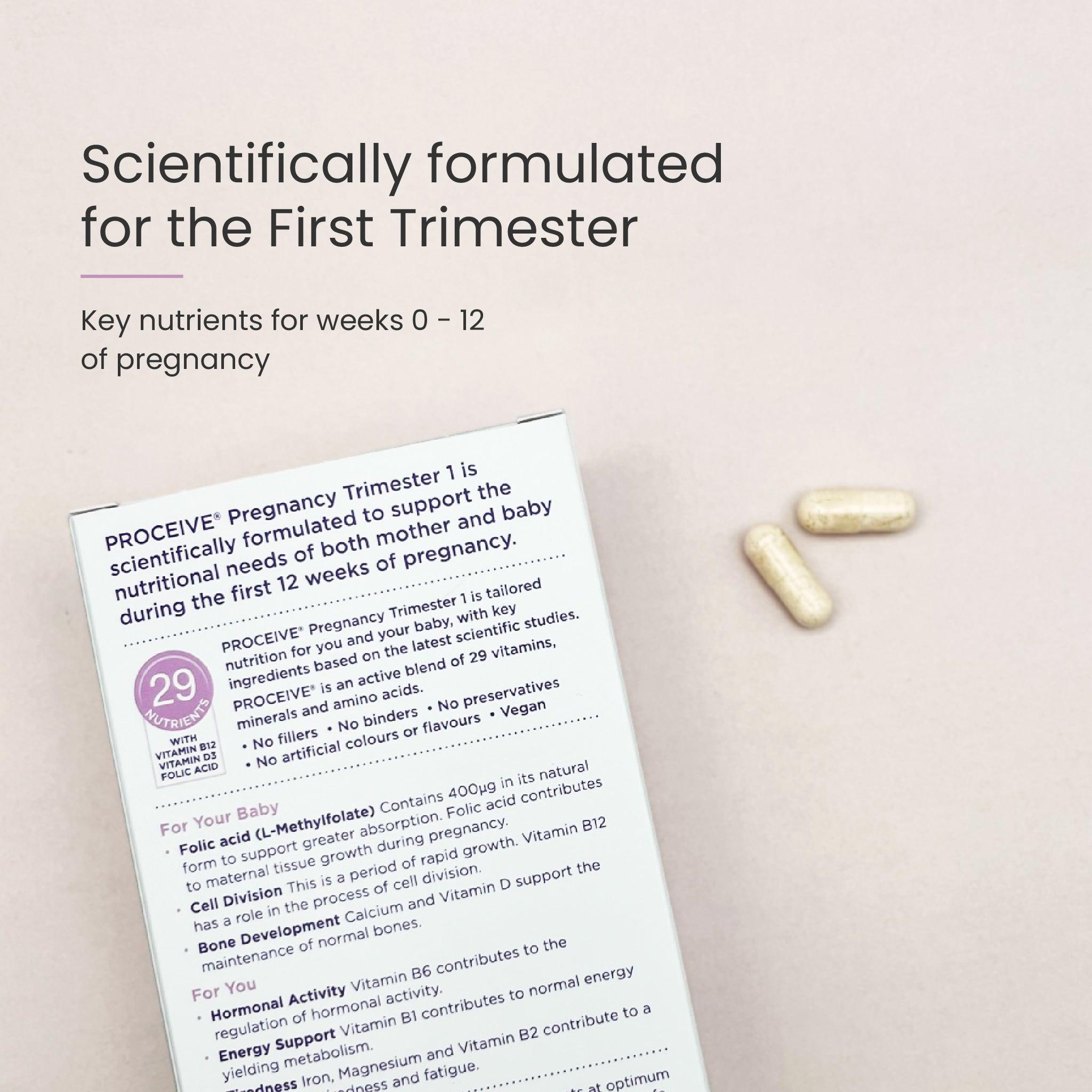 Proceive Pregnancy Trimester 1 - 60 Capsules | Vitamins & Minerals | Folic Acid, Vitamin B12, Vitamin D3 | Image Features: Pregnancy, 29 Nutrients, Vitamin B12, Vitamin D3, Folic Acid