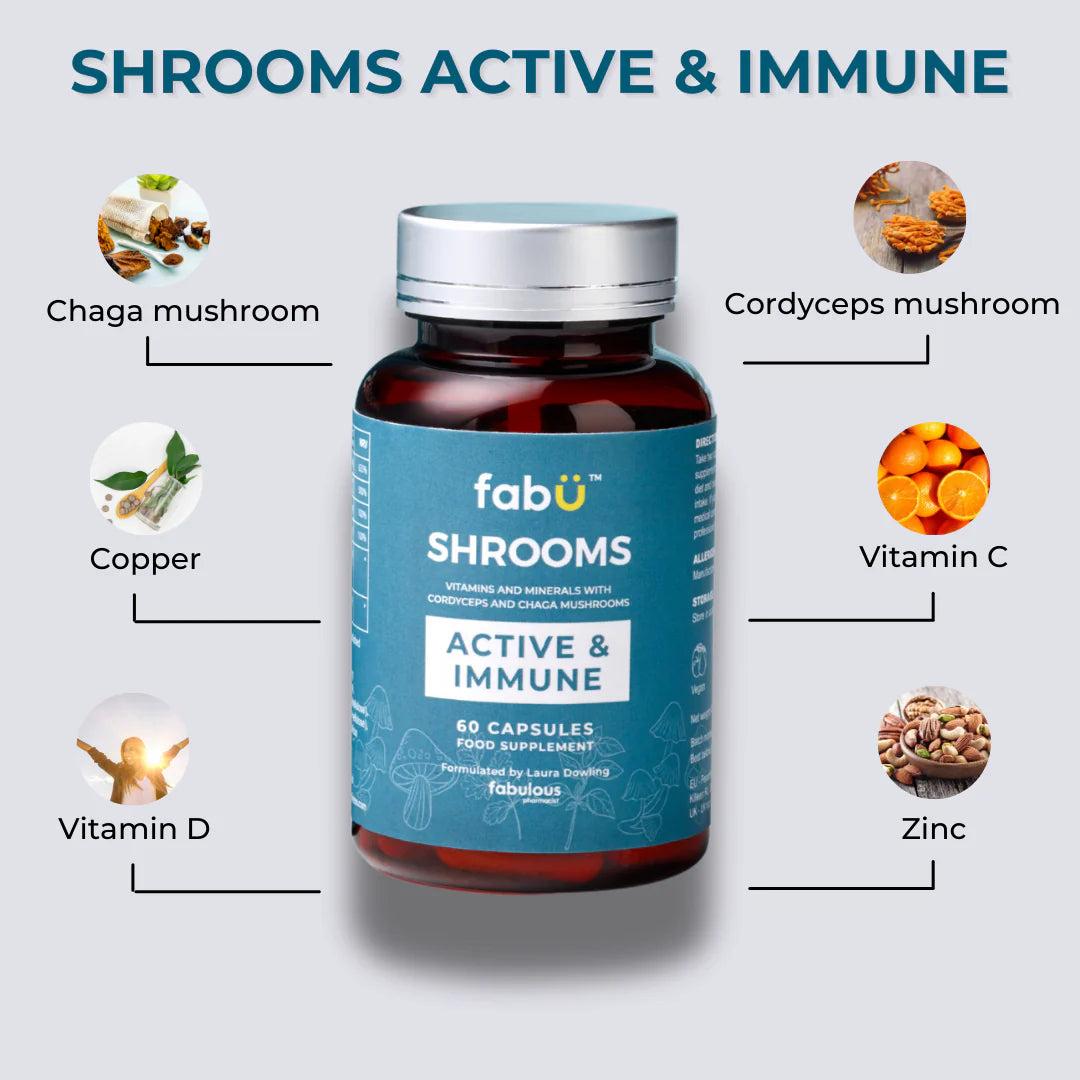 Shrooms Immune 60 Capsules - Vitamins & Minerals with Cordyceps & Chaga Mushrooms - Immune Support