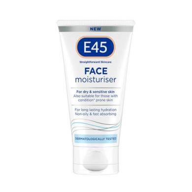E45 Face Hydrating Moisturiser 50ml for dry and sensitive skin, long-lasting hydration, non-oily, fast absorbing, dermatologically tested