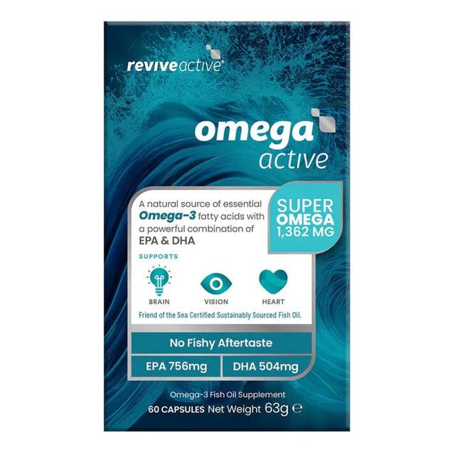 Revive Active Omega Active Omega-3 Fish Oil Supplement 60 Capsules EPA 756mg DHA 504mg Brain Vision Heart