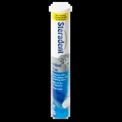Steradent Active Plus Denture Cleanser 30 Tablets - Removes Plaque, Kills Bacteria, Mint Fresh