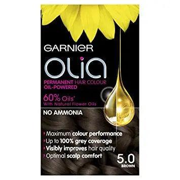 Garnier Olia 5.0 Brown Permanent Hair Dye - Oil-Powered, No Ammonia, Grey Coverage, Improves Hair Quality