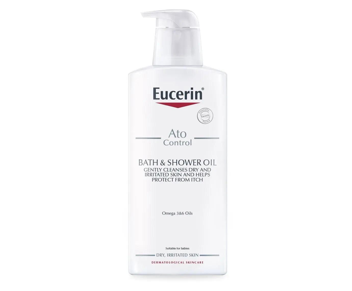 Eucerin Atocontrol Bath & Shower Oil 400ml for Dry, Irritated Skin. Gently Cleanses & Protects from Itch. Contains Omega 3&6 Oils. Suitable for Babies.