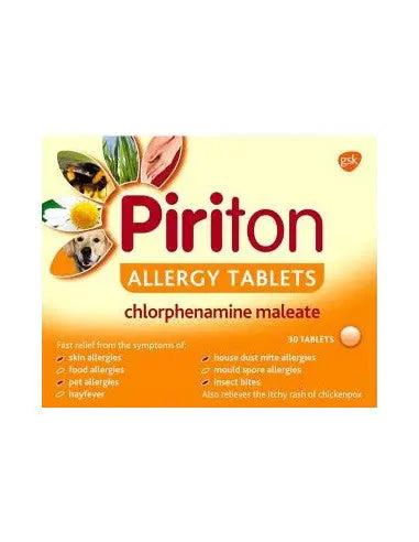 Piriton 4mg Tablets for hayfever, insect bites, skin allergies, food allergies - 30 Pack