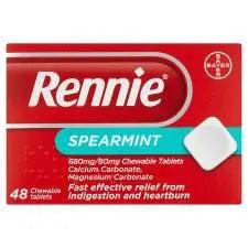 Rennie Spearmint 48 Chewable Tablets for Fast Relief from Indigestion and Heartburn