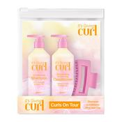 Its Giving Curl Curls On Tour Discovery Travel Set100ml Shampoo, 100ml Conditioner, Pink Claw Clip, Clear Travel Bag image