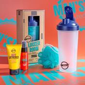 Man'Stuff Locker Room Gift SetProtein Shaker, 75ml Hair &amp; Body Wash, 50ml Body Spray, Body Sponge