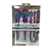 Moda Mythical 6pc Celestial Blue Travel KitPowder Brush, Complexion Brush, Highlighter Brush, Crease Brush, Eye Shader Brush, Flip Case image