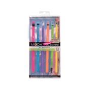 Moda Totally Electric 7pc Eye Set Crease Brush, Shader Brush, Detailing Brush, Topper Brush, Fine Liner Brush, Brow Brush, Zip Pouch image