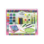 Royal &amp; Langnickel Pink Mixed Media Art Set12 x Watercolor Paints, 6 x Coloured Pencils, 6 x Acrylic Paints, 4 x Sheets Of Artist Paper, 2 x Paint Brushes, Artist Easal image