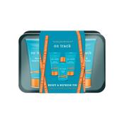 The Indulgent Bathing Co. On Track Tin Gift Set100ml Tobacco, Leather &amp; Tonka Bean Hair &amp; Body Wash, 100ml Tobacco, Leather &amp; Tonka Bean Face &amp; Body Wash, 100ml Tobacco, Leather &amp; Tonka Bean Muscle Soak, Tin2026 image