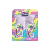 Xpel Candy Dreams Cosy Slipper Gift Set100ml Strawberry Laces Foot Lotion, 100ml Strawberry Laces Foot Scrub , A Pair Of Lilac Fluffy Crossover Slippers image