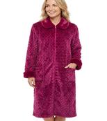 Marlon Fleece Zip Dressing Gown Burgundy/Navy MA50044 - Cherche La Femme image