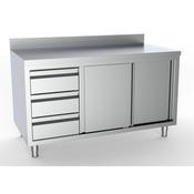 Combisteel 700 Worktable Sliding Doors Drawers Left with Upstand 1600