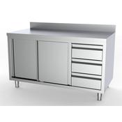 Combisteel 700 Worktable Sliding Doors Drawers Right with Upstand 1400