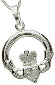Sterling Silver Claddagh Birthstone Pendant - April image