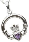 Sterling Silver Claddagh Birthstone Pendant - February image