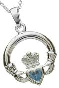 Sterling Silver Claddagh Birthstone Pendant - March image