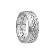Celtic Knot Filigree Wedding Band with Rims - mens-all-white-gold /  image