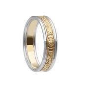 Ladies Narrow Celtic Shield Wedding Ring with Rims - ladies-yellow-gold-centre-with-white-gold-rims /  / 14K image