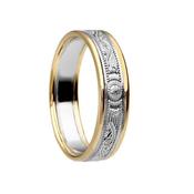 Ladies Narrow Celtic Shield Wedding Ring with Rims - sterling-silver-with-10k-yellow-gold-rail /  / 10K image