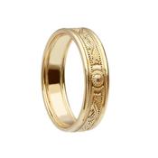 Ladies Narrow Celtic Shield Wedding Ring with Rims - ladies-all-yellow-gold /  / 14K image