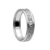 Ladies Narrow Celtic Shield Wedding Ring with Rims - ladies-all-white-gold /  / 10K image