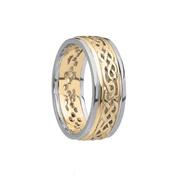 Celtic Knot Filigree Wedding Band with Rims - ladies-yellow-gold-centre-with-white-gold-rims /  image