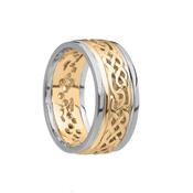 Celtic Knot Filigree Wedding Band with Rims - mens-yellow-gold-center-with-white-gold-rims /  image