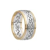 Celtic Knot Filigree Wedding Band with Rims - mens-white-gold-center-with-yellow-gold-rims /  image