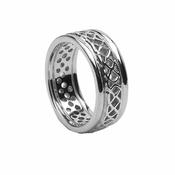 Gold Pierced Celtic Knot Wedding Band with Rims - mens-14k-white-gold / 