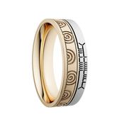 Unisex Two Tone Gold Celtic Cross Ring with Ogham Script - 10k-yellow-gold-with-white-gold-rail /  image