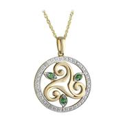 14K Gold, Emerald &amp; Diamond Tri-Spiral Pendant &amp; Necklace image