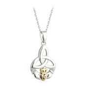 Silver, Diamond &amp; 10K Gold Trinity Knot Claddagh Necklace image