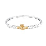 Silver, Diamond &amp; 10K Gold Claddagh Bangle image