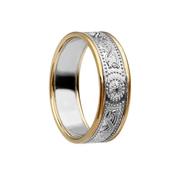 Unisex Narrow Celtic Warrior Shield Wedding Band - 10k-white-gold-with-yellow-gold-rail /  image