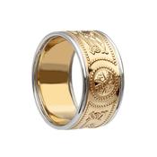 Extra Wide Celtic Shield Wedding Ring with Rims - 10k-yellow-gold-with-white-gold-rail /  image