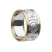 Extra Wide Celtic Shield Wedding Ring with Rims - 10k-white-gold-with-yellow-gold-rail /  image