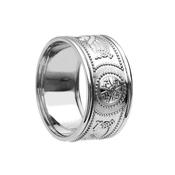 Extra Wide Celtic Shield Wedding Ring with Rims - mens-14k-white-gold /  image