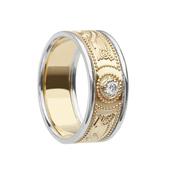 Men's Celtic Warrior Diamond Shield Ring with Rims - 10k-yellow-gold-with-white-gold-rail /  image