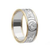 Men's Celtic Warrior Diamond Shield Ring with Rims - 10k-white-gold-with-yellow-gold-rail /  image