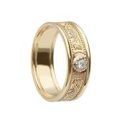 Ladies Celtic Warrior Diamond Shield Ring with Rims, Medium Width - 10k-yellow-gold /  image