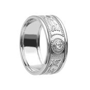 Men's Celtic Warrior Diamond Shield Ring with Rims - 14k-white-gold /  image