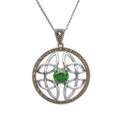 Celtic Trinity Knot Pendant with Marcasite &amp; Green Crystal image